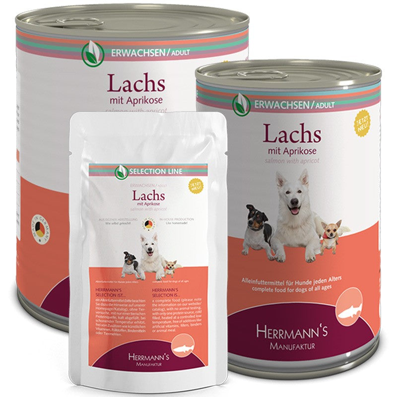 HERMMAN'S SELECTION BIO LAZAC ∣ bio lazac párolt menü kutyáknak Bio lazac párolt menü kutyáknak sárgabarackkal, krumpli körettel, chia maggal, lenolajjal és csukamájolajjal